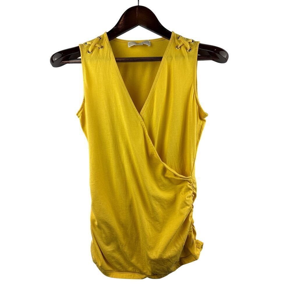 Women’s Michael Kors Medium Yellow Tank Faux Wrap Shirt